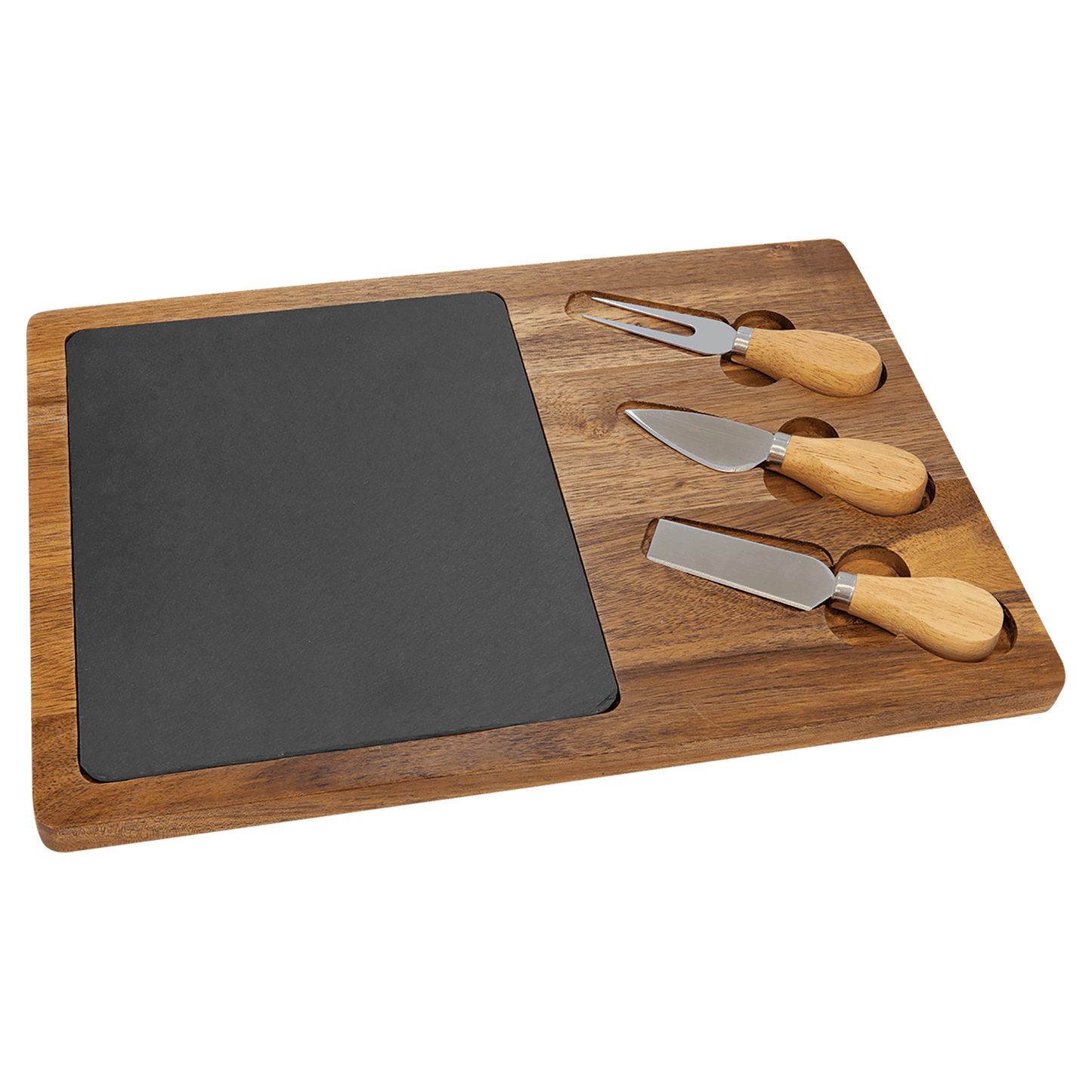 13 3/4" x 9 3/4" Acacia Wood/Slate Rectangle Cheese Set with Three Tools