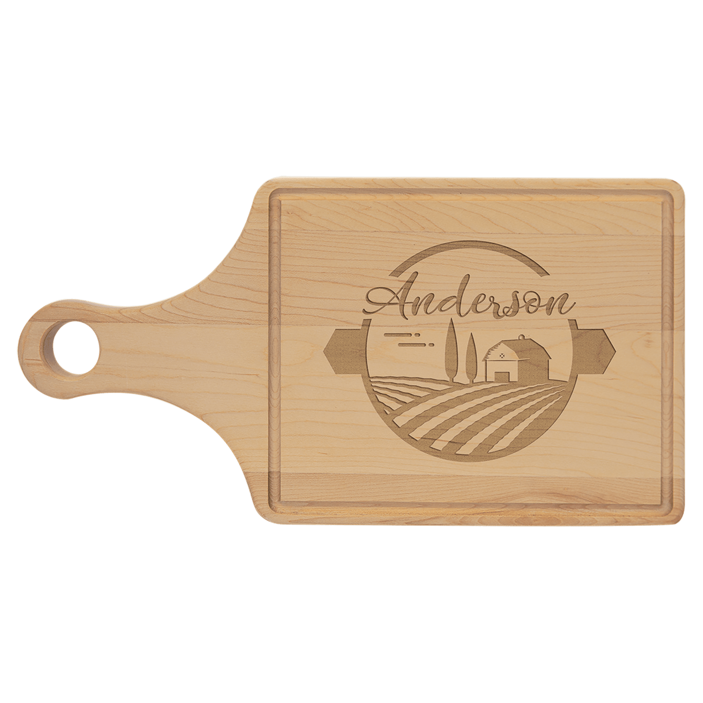 13 1/2" x 7" Cutting Board Paddle Shape with Drip Ring