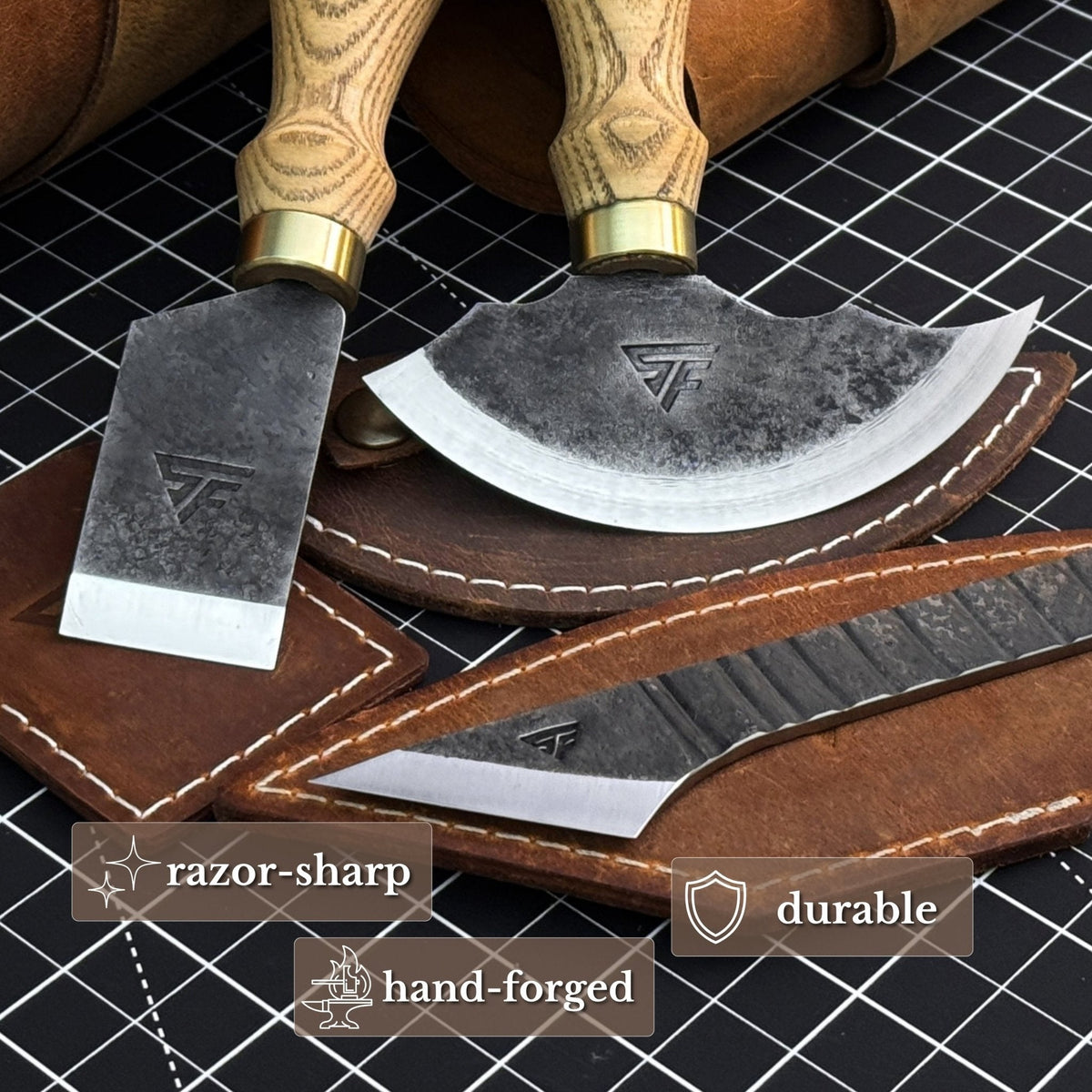 3-Piece Leatherworking Tool Set Sharky Forged Steel Tools