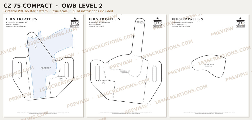CZ 75 Compact OWB Level 2 holster pattern pieces, watermarked preview