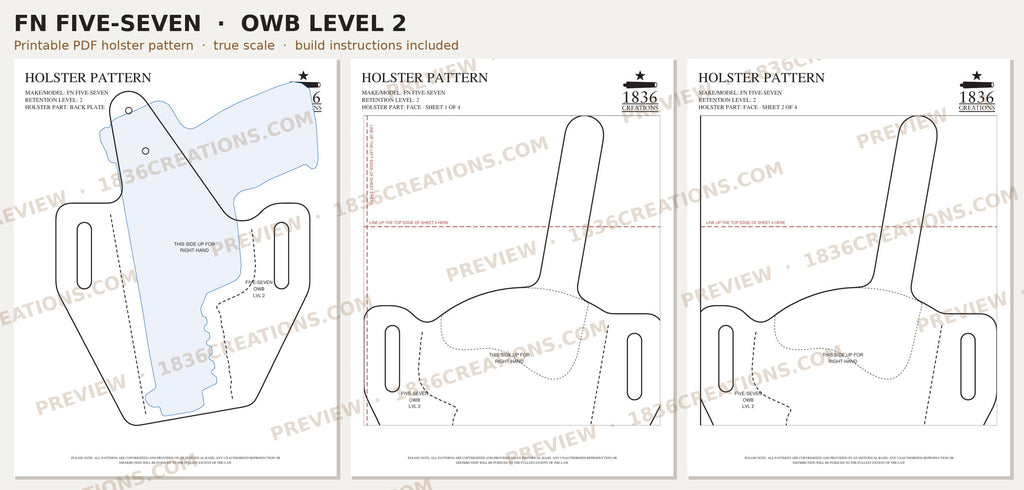 FN Five-seveN OWB Level 2 holster pattern pieces, watermarked preview