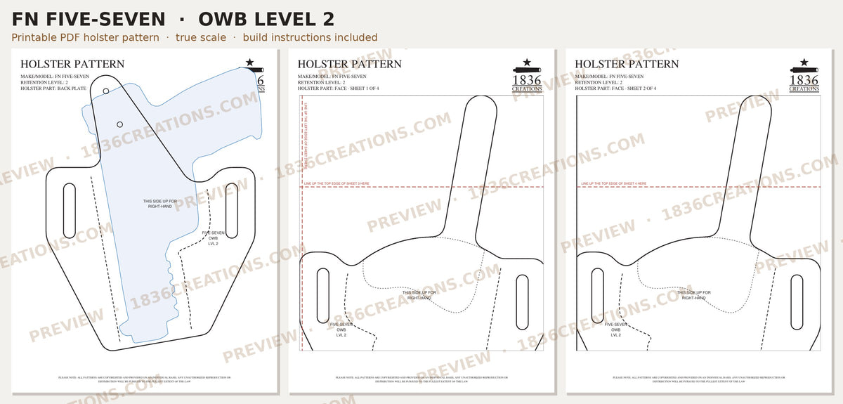 FN Five-seveN OWB Level 2 holster pattern pieces, watermarked preview