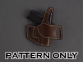 Dark brown leather tab-style Level 2 holster with pistol — sample build, pattern only