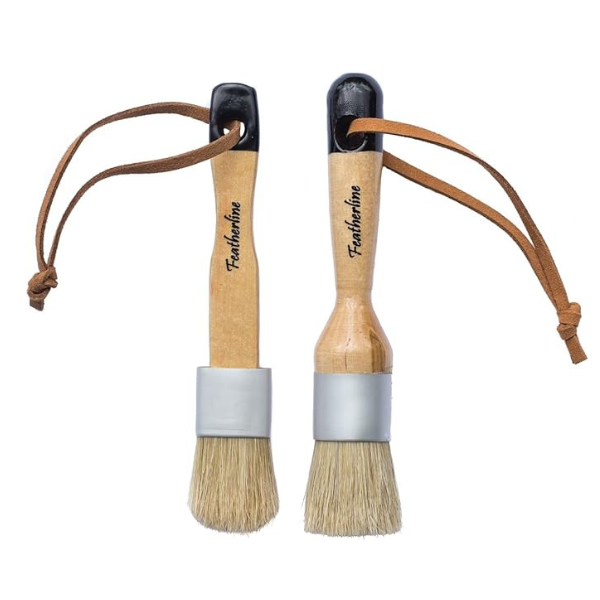 Featherline 1 Inch Detail Applicator Brushes – Flat & Round Brushes for Leather Care Products, Set of 2