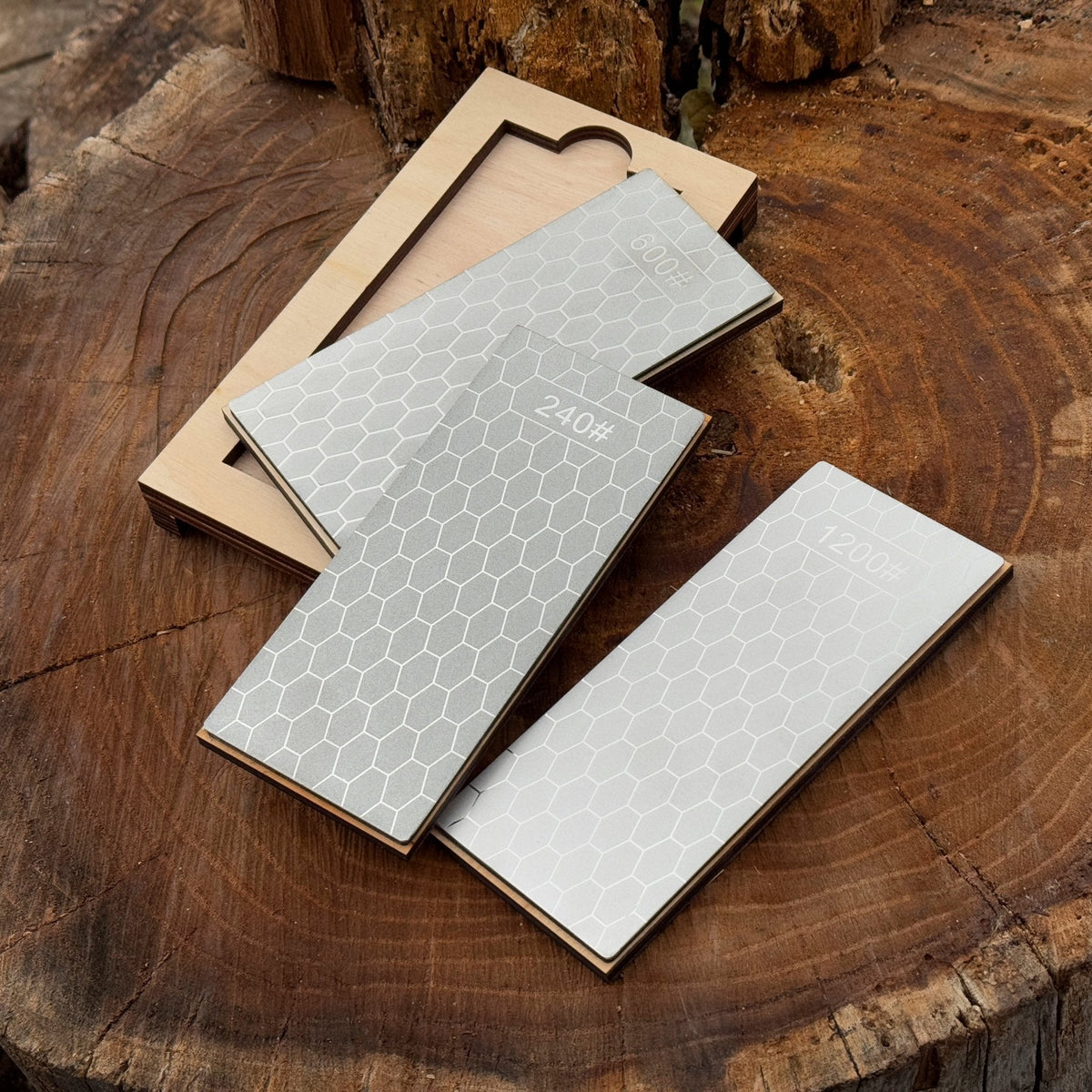 Diamond sharpening stone set, 240/600/1200 grit, with wooden stand, photo 5