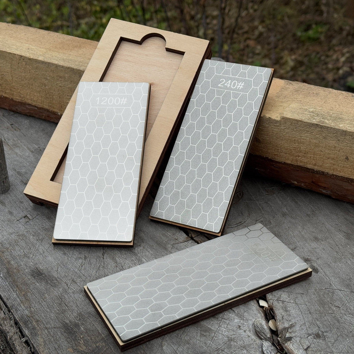 Diamond sharpening stone set, 240/600/1200 grit, with wooden stand, photo 2