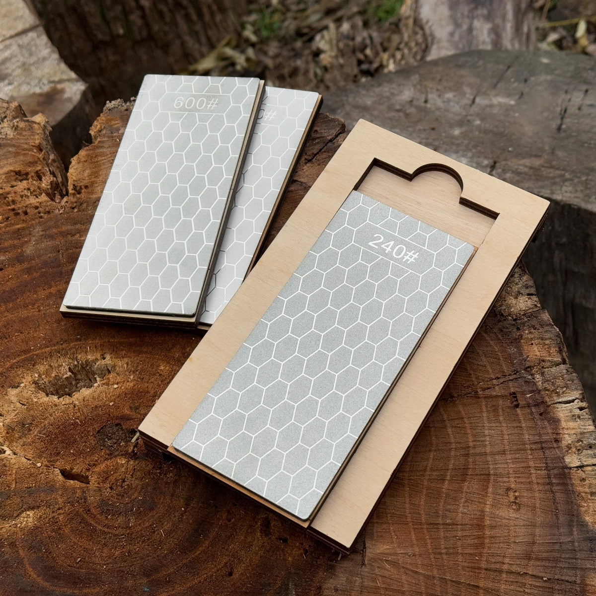 Diamond sharpening stone set, 240/600/1200 grit, with wooden stand, photo 1