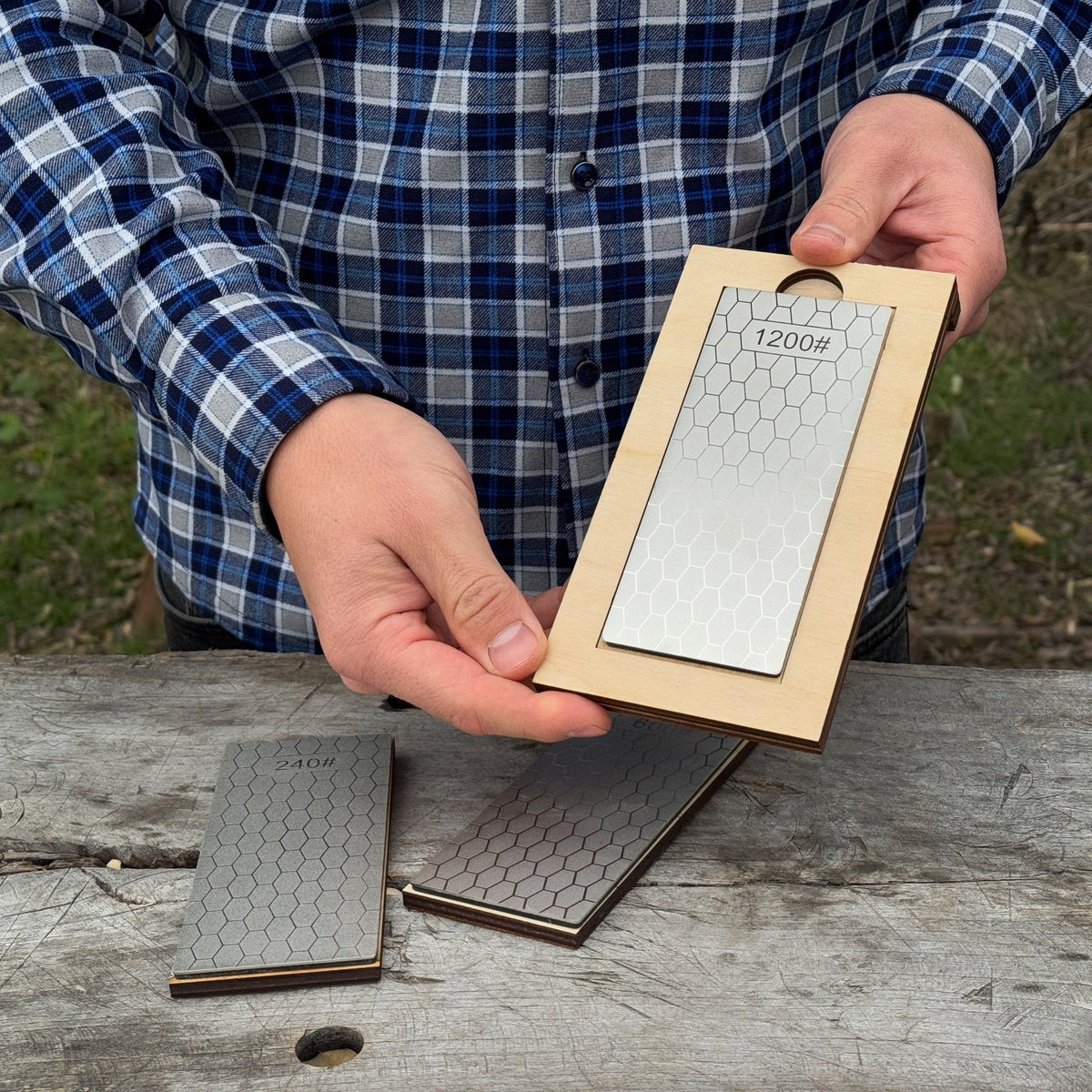 Diamond sharpening stone set, 240/600/1200 grit, with wooden stand, photo 4