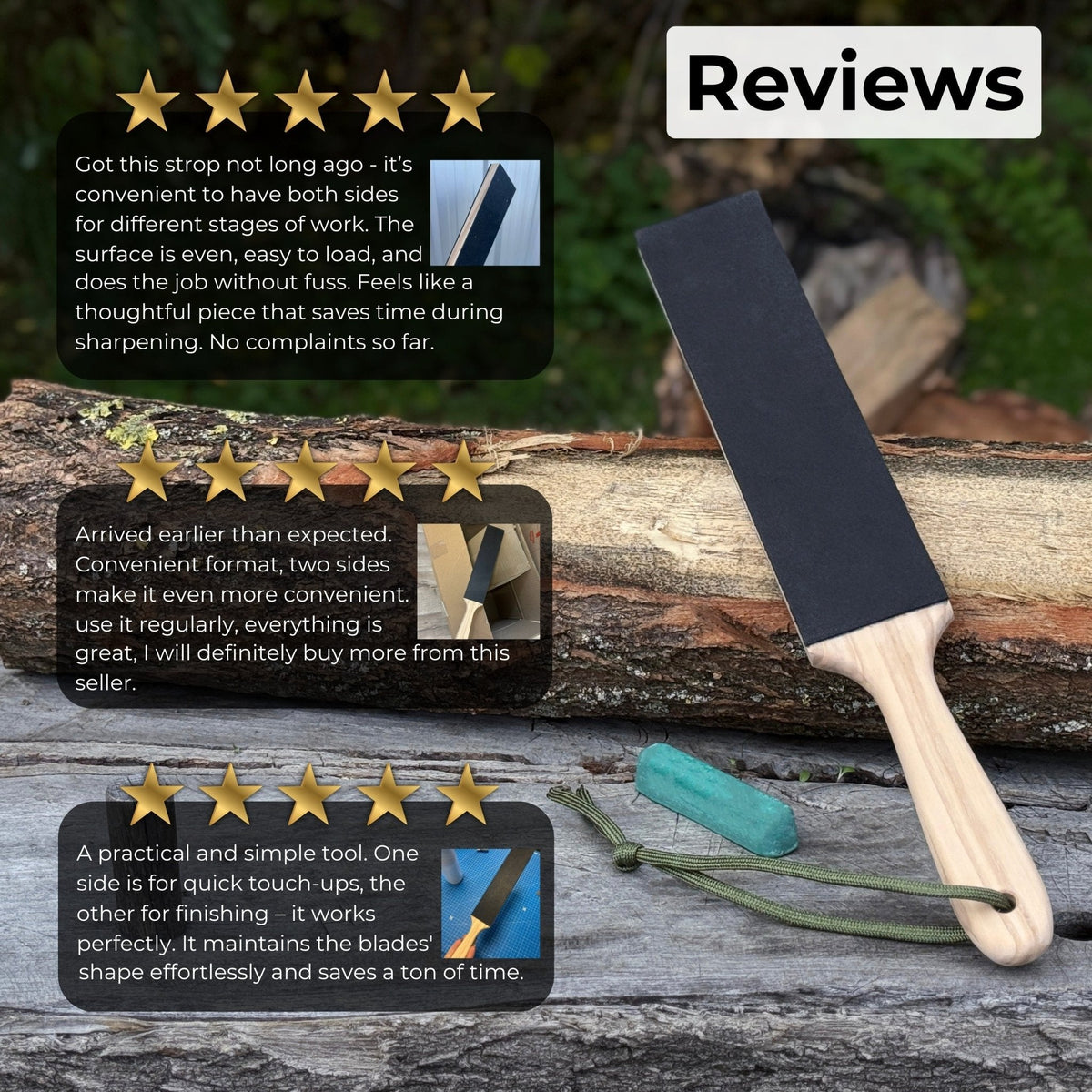 Double-Sided Leather Sharpening Strop with Polishing Paste Sharky Forged Steel Tools
