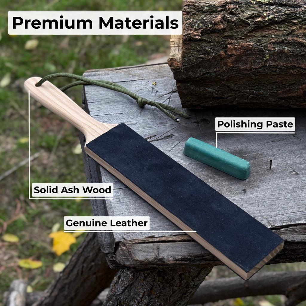 Double-Sided Leather Sharpening Strop with Polishing Paste Sharky Forged Steel Tools