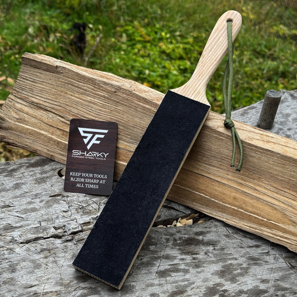Double-Sided Leather Sharpening Strop with Polishing Paste Sharky Forged Steel Tools