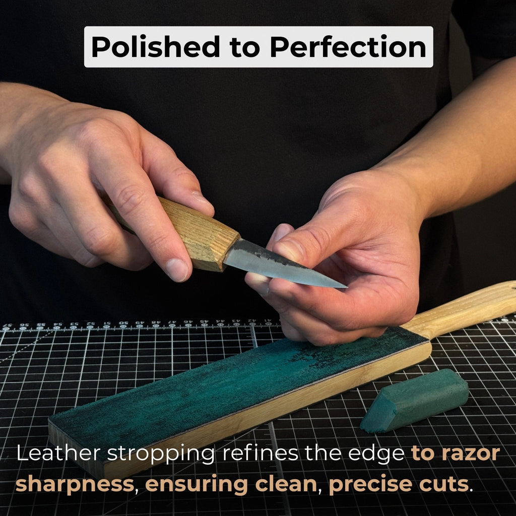 Double-Sided Leather Sharpening Strop with Polishing Paste Sharky Forged Steel Tools