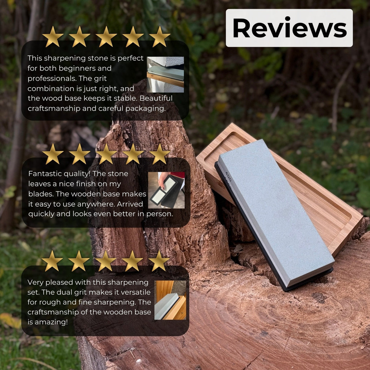 Double-sided #400/#1000 grit sharpening stone with optional wooden stand, photo 4