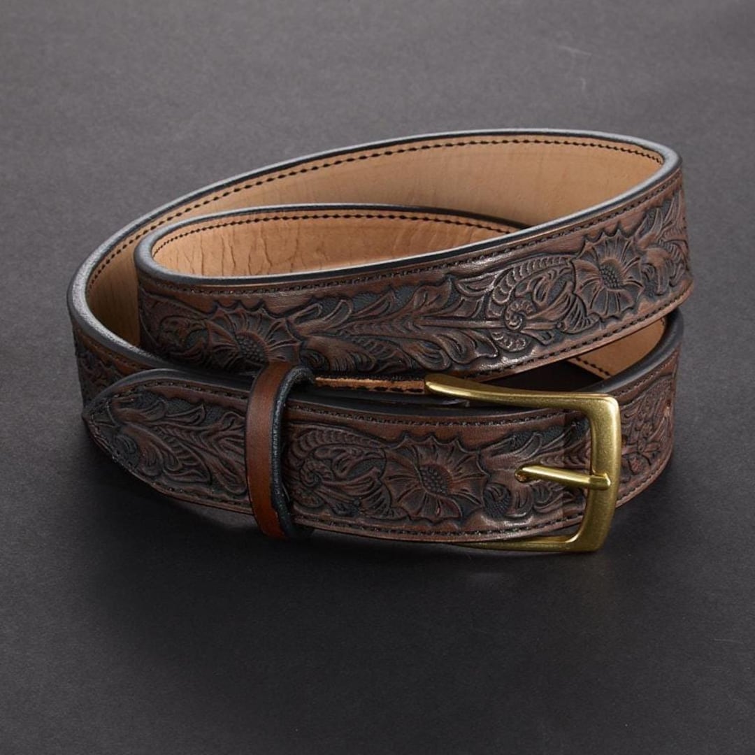 Handmade leather belt — front view
