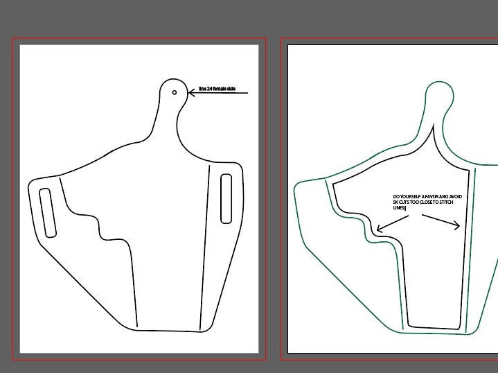 1911 5" OWB Level 1 holster pattern — back view of finished holster