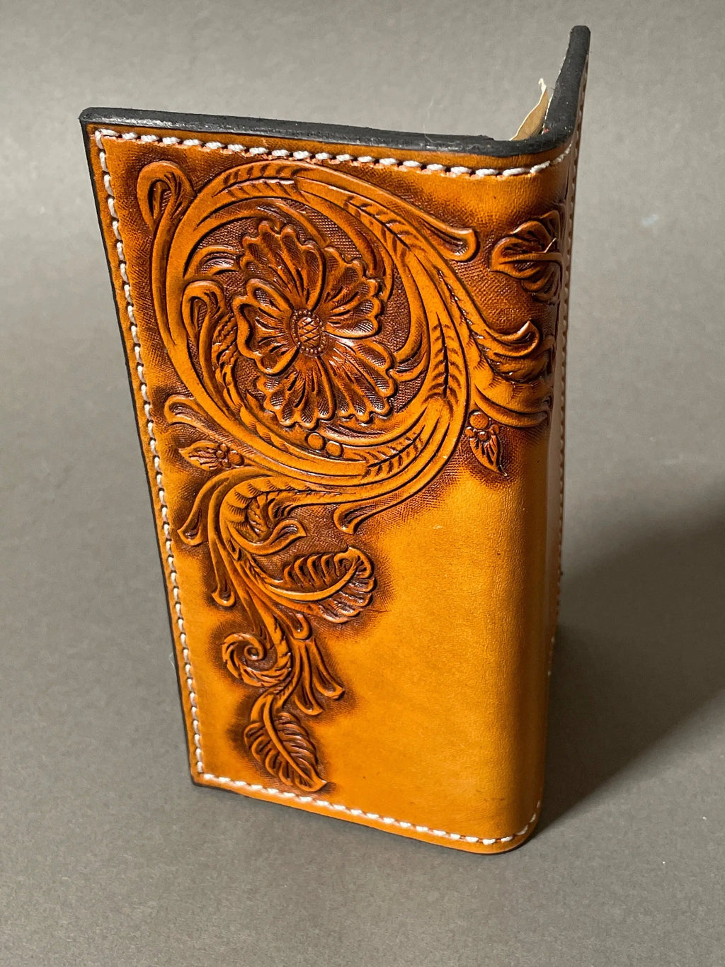 Tan Floral Roper Wallet — front view
