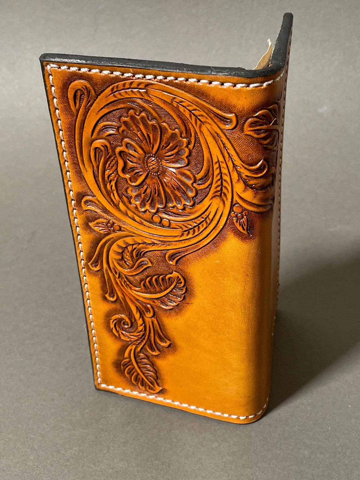 Tan Floral Roper Wallet — front view