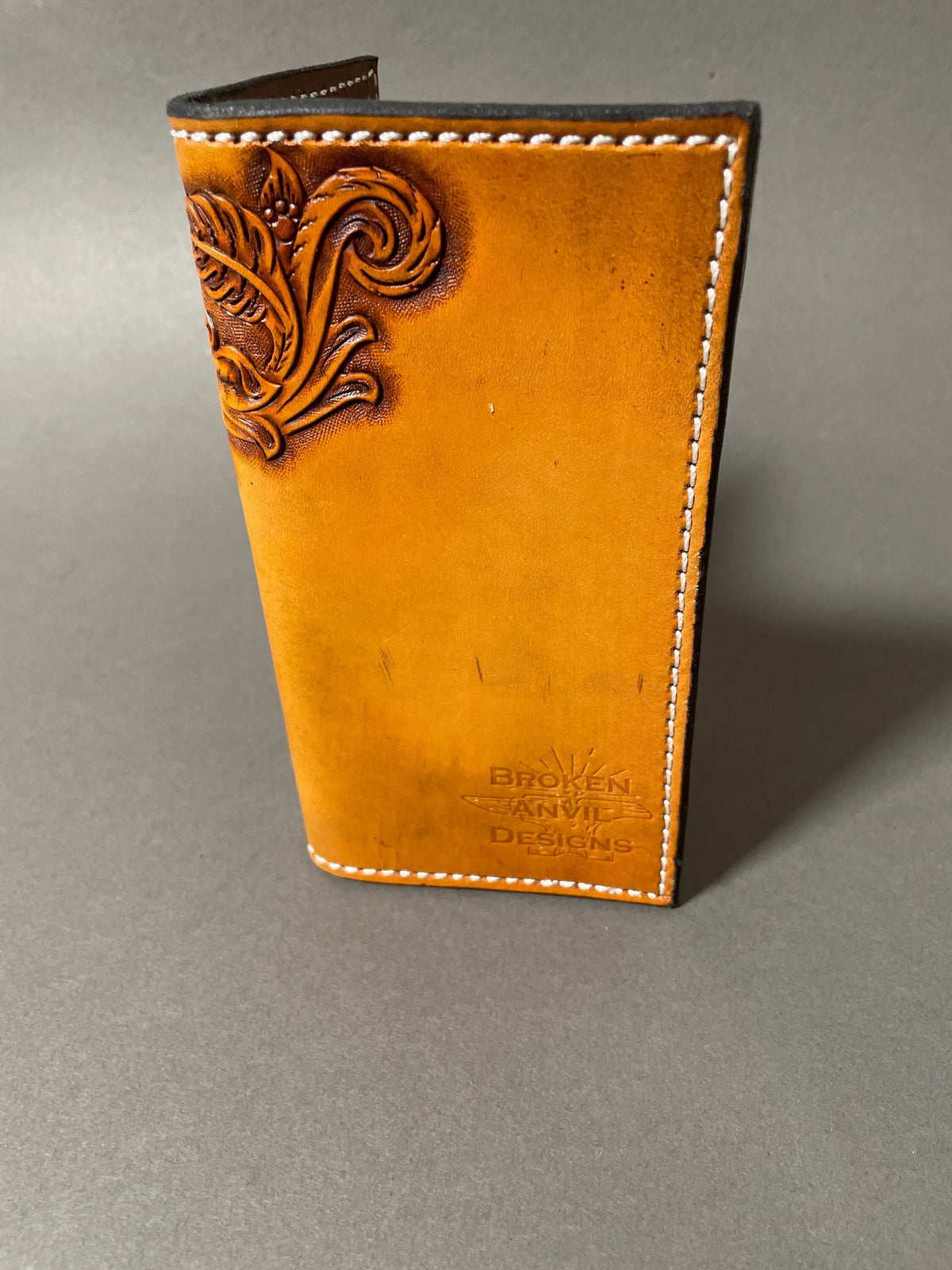 Tan Floral Roper Wallet — floral tooling detail