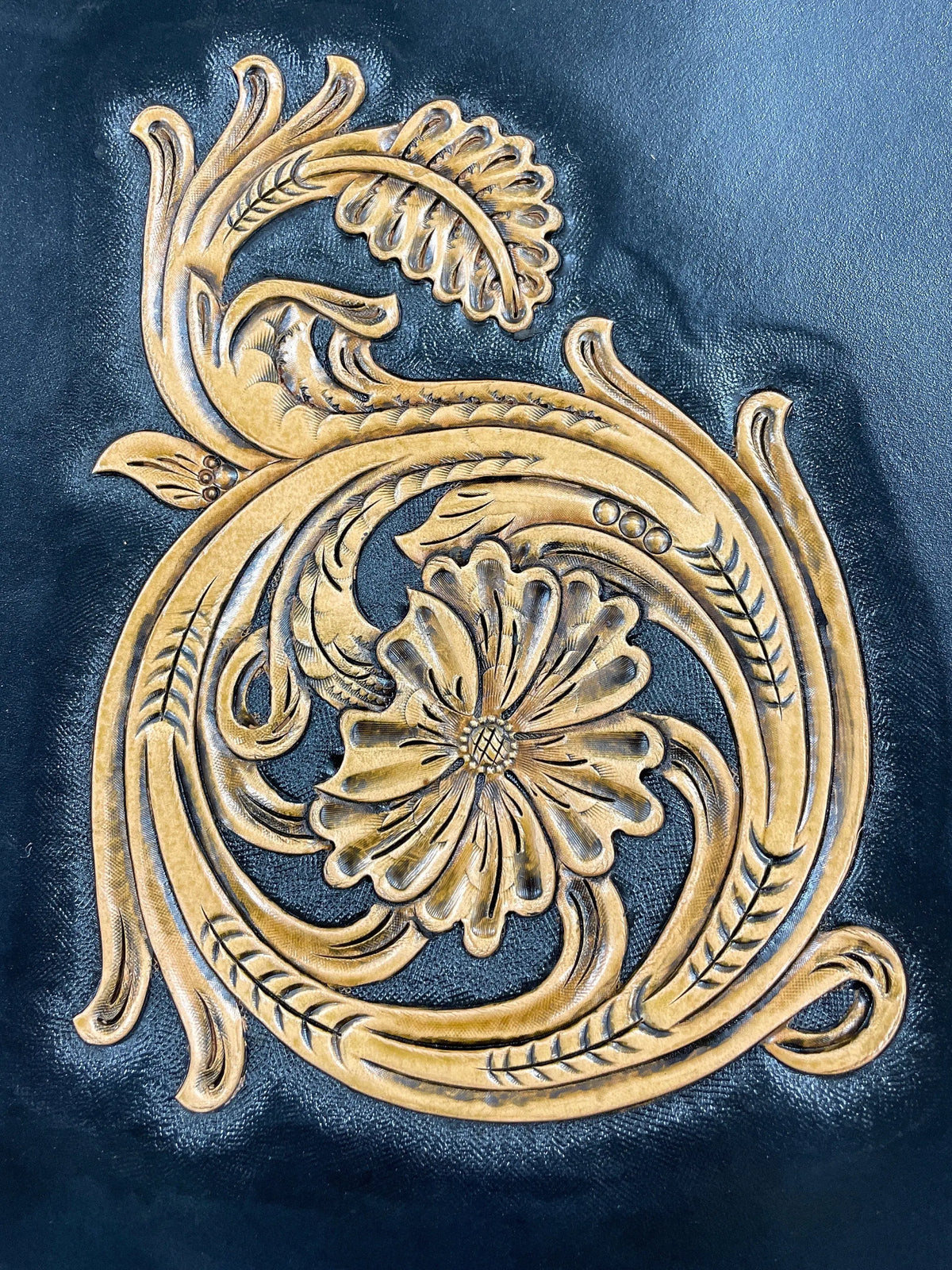 1 Flower Sheridan tooling pattern — carved leather sample