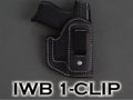 Black leather 1-clip IWB holster with pistol — IWB 1-clip pattern style example