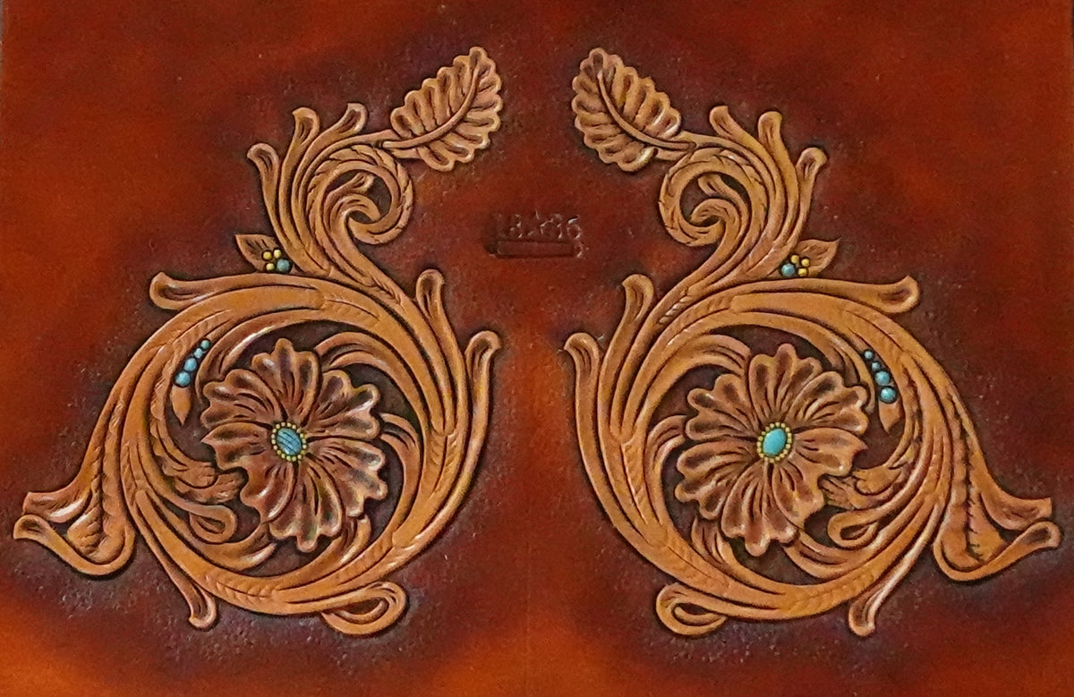 One-flower Sheridan leaf spray leather tooling pattern #105, carved as a left and right pair - 1836 Creations