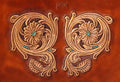 One-flower Sheridan scroll leather tooling pattern #103, carved as a left and right pair - 1836 Creations