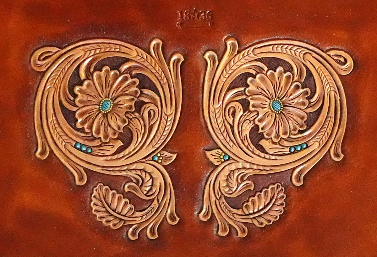 One-flower Sheridan scroll leather tooling pattern #103, carved as a left and right pair - 1836 Creations