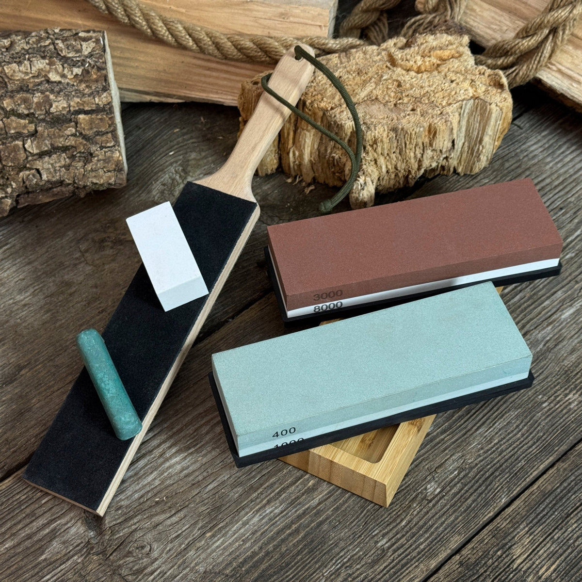 Universal sharpening kit with whetstones, leather strop and polishing compound, photo 2
